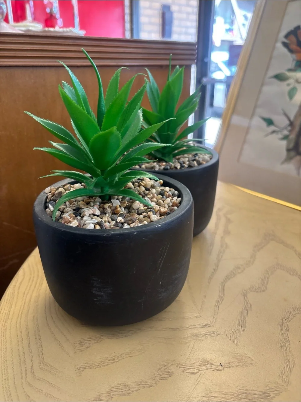 Pair of Black Ceramic Succulent Planter with Green Faux Plant